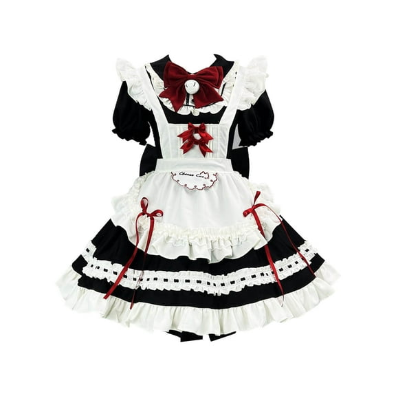 Levmjia Womens Dresses Fashion Solid Color Cute Shirt Bowknot Maid Outfit Role Playing Loose Fit Short Sleeve Casual Comfortable Dress