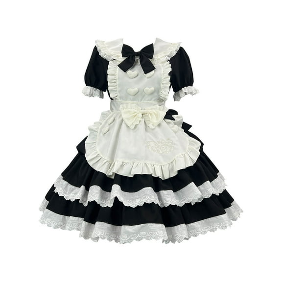 Levmjia Womens Dresses Fashion Solid Color Cute Shirt Bowknot Maid Outfit Role Playing Loose Fit Short Sleeve Casual Comfortable Dress