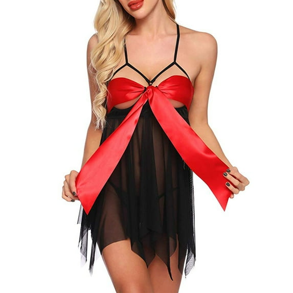 Levmjia Womens Dresses Skirts Plus Size Sale Casual Ladies Fashion Net Yarn Lace Perspective Bowknot Sexy Sling Temptation Lingerie Underwear Night Skirt