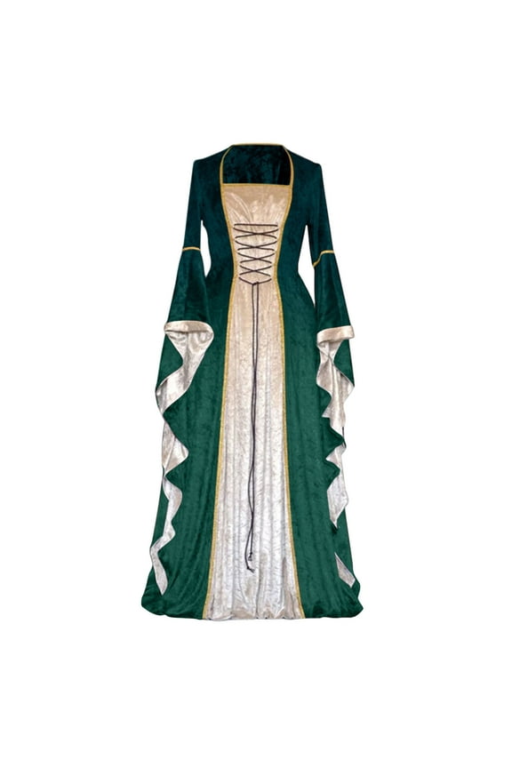 Womens Dresses Vintage Medieval Velvet Flared Sleeves Long Sleeve Party Costume Elegant Court Style Lace Up Corset Dress With Festival Halloween