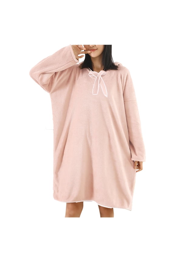 Womens Fashion Bathrobe Long Sleeve Hooded Coral Velvet Pure Color Quick Dry Robe Soft Warm Casual Absorbent Winter Home Sleep Relaxation