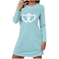 thumbnail image 1 of Levmjia Womens Fashion Dress Love Print V Neck Long Sleeve Round Neck Loose Casual Comfortable Valentine Short Nightgown Vacation Daily Wear, 1 of 6