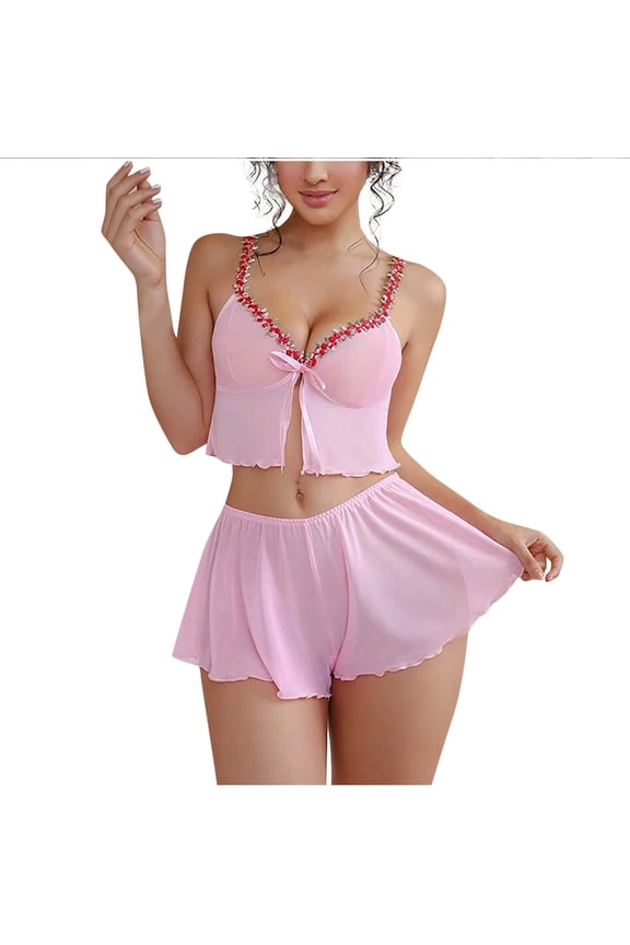 Womens Fashion Pajama Set Sleeveless V-Neck Suspenders Sleepwear 2 Piece Pajamas Shorts Comfortable Nightwear Home Sleep Wear Summer