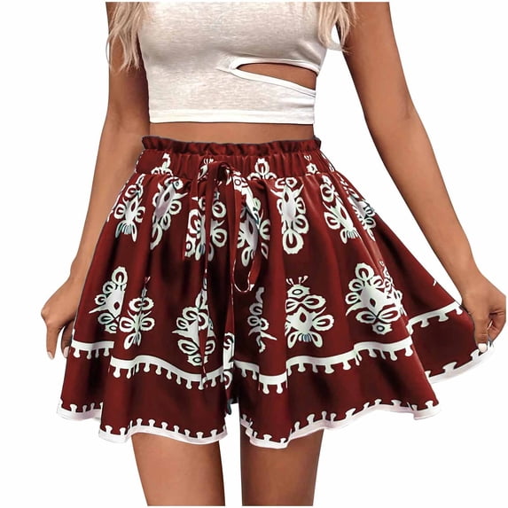 Levmjia Womens Fashion Shorts High Waisted Bohemian Printed Wide Leg Casual Shorts With Elastic Waistband Soft Fabric For Vacation Beach and Daily Wear