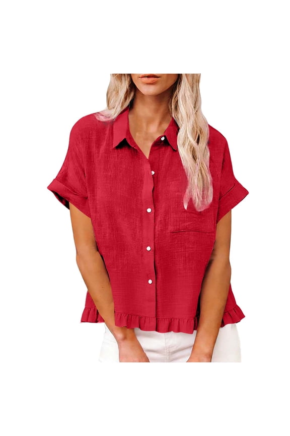 Womens Fashion Tops Casual Lace Short Sleeve Flared Collar Blouse Hem Fringe Soft Breathable Clothing Polyester Work Daily Wear Spring Summer