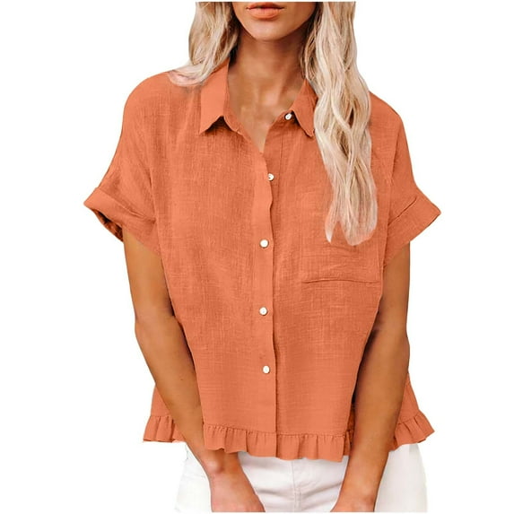 Levmjia Womens Fashion Tops Casual Lace Short Sleeve Flared Collar Blouse Hem Fringe Soft Breathable Clothing Polyester Work Daily Wear Spring Summer