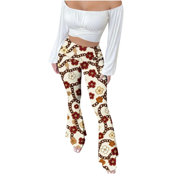Levmjia Womens Flared Pants Vintage Modern Printed Slim High Waisted Casual Soft Stretchy Comfort Fit For Yoga Home Wear All Season Long Trousers