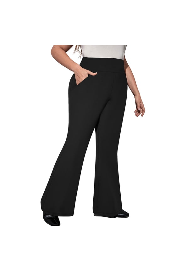 Womens Flared Yoga Pants Plus Size Solid Color High Waisted Wide Leg Tummy Control Soft Stretch Athletic Workout Casual Summer Pants