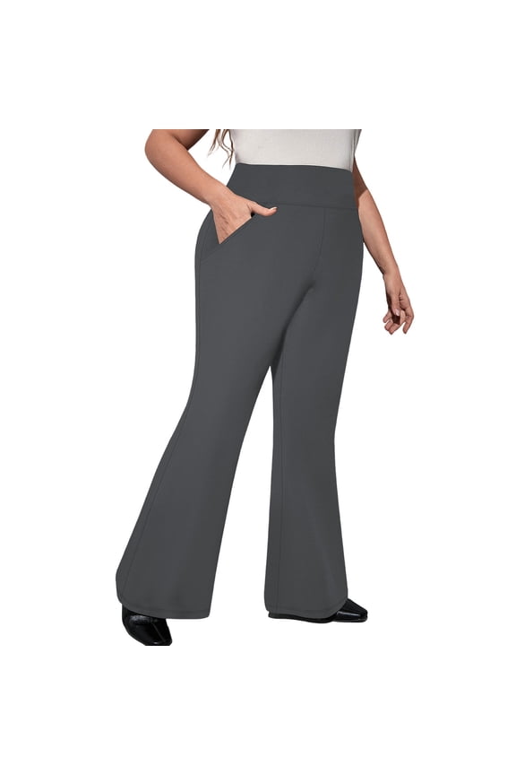 Womens Flared Yoga Pants Plus Size Solid Color High Waisted Wide Leg Tummy Control Soft Stretch Athletic Workout Casual Summer Pants