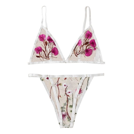 Levmjia Womens Floral Lace Lingerie Set Sheer Mesh Embroidered Adjustable Spaghetti Strap Wireless Bra And Panty Outfit Night Date Bedroom Daily