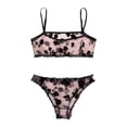 thumbnail image 1 of Levmjia Womens Floral Mesh Lingerie Set Wireless Spaghetti Strap Floral Print Bralette With Matching High Cut Thong Adjustable Thin Straps Lightweight Romantic Date Night, 1 of 3