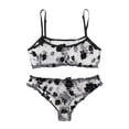 thumbnail image 1 of Levmjia Womens Floral Mesh Lingerie Set Wireless Spaghetti Strap Floral Print Bralette With Matching High Cut Thong Adjustable Thin Straps Lightweight Romantic Date Night, 1 of 3
