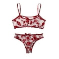 thumbnail image 1 of Levmjia Womens Floral Mesh Lingerie Set Wireless Spaghetti Strap Floral Print Bralette With Matching High Cut Thong Adjustable Thin Straps Lightweight Romantic Date Night, 1 of 3