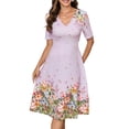 thumbnail image 1 of Levmjia Womens Floral Print Midi Dress V Neck A Line Short Sleeve Cocktail Fashion Summer Party Dress Elegant Flowy And Flare, 1 of 5