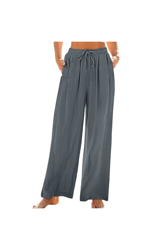 Womens Flowy Pants High-Waisted Casual Solid Color Trousers 4-Way Stretch Polyester Lightweight Anti-Wrinkle Pants for Spring Fall Sports Home Sizes XS-XXL