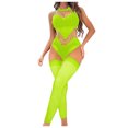 thumbnail image 1 of Levmjia Womens Halter Fishnet Bodystocking One Piece Lingerie Set Heart Cutout Full Body Mesh Jumpsuit Elastic Soft Breathable Romantic Date Nights Solid Color Sleepwear, 1 of 4