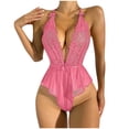 thumbnail image 1 of Levmjia Womens Halter Lace Mesh One Piece Lingerie Set Deep V Backless Floral Sleepwear Bodysuit Soft Stretch Date Nights Solid Color, 1 of 6