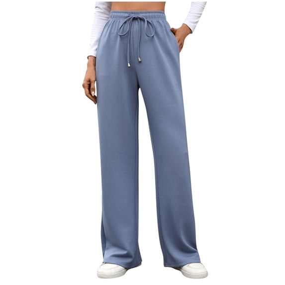 Levmjia Womens High Waist Casual Pants Pure Color Drawstring Elastic Waist Loose Fit Comfortable Trousers for Sport Home
