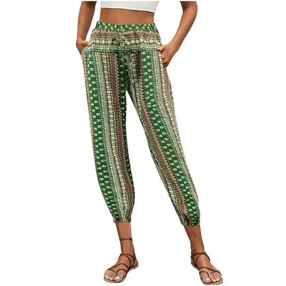Levmjia Womens High Waist Printed Pants Summer Loose Casual Polyester Pants with 4 Way Stretch for Home Daily Wear Comfortable Breathable S-XXL