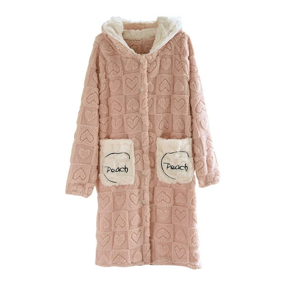Levmjia Womens Hooded Bathrobe Long Sleeve Button Robe Cardigan Soft Cozy For Winter Home Sleep Casual Comfortable Pockets Daily Wear Relaxation