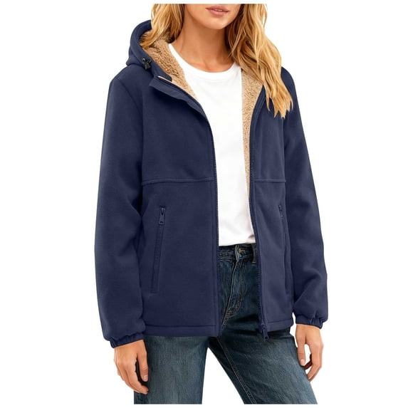 Levmjia Womens Hooded Jacket Fashion Winter Warm Long Sleeve Zippered Pockets Outdoor Windproof Casual Coat For Travel Work Commute
