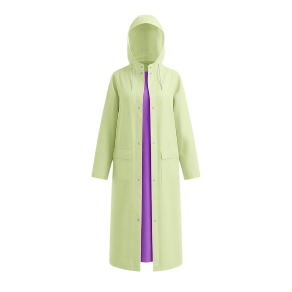 Levmjia Womens Hooded Long Raincoat Solid Color Waterproof Windproof Loose Fit Full Length Rain Outerwear Outdoor Rainy Weather