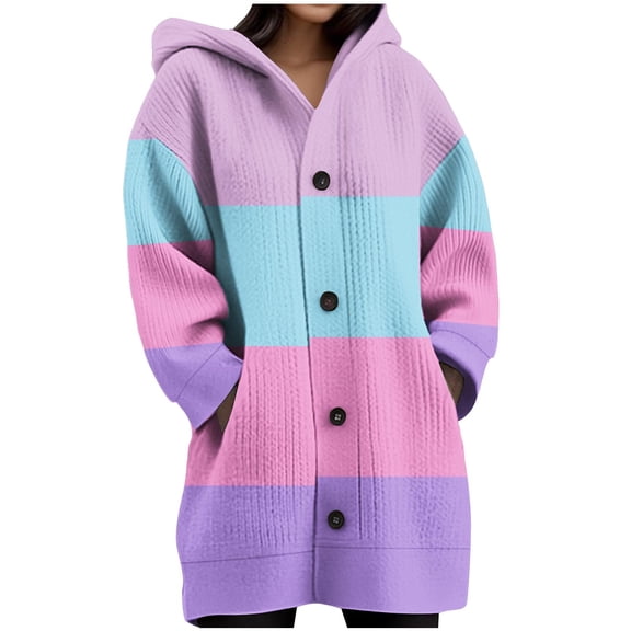 Levmjia Womens Hooded Sweater Cardigan Casual Solid Color Button Jacket Long Sleeve Lightweight Warm Outdoor For Casual Commute