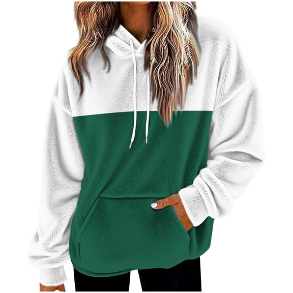 Levmjia Womens Hooded Sweatshirt Long Sleeve Casual Pocket Solid Color Tops Loose Fit Comfortable Pullover Holiday Work Blouse Home Relaxation