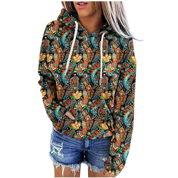 Levmjia Womens Hooded Sweatshirts Fashion Long Sleeve Printing Crewneck Tops Soft Breathable Casual Work Home Relaxation Daily Wear