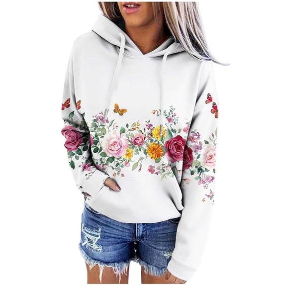 Levmjia Womens Hooded Sweatshirts Fashion Long Sleeve Printing Crewneck Tops Soft Breathable Casual Work Home Relaxation Daily Wear