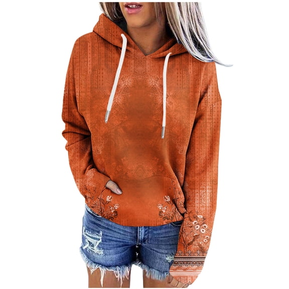 Levmjia Womens Hooded Sweatshirts Printing Long Sleeve Casual Solid Color Tops Loose Fit For Work Commute Home Comfortable Breathable Holiday Everyday Wear