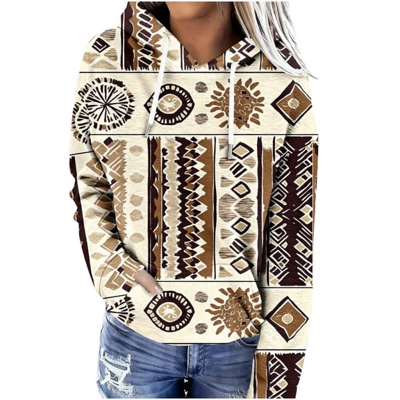 Levmjia Womens Hooded Sweatshirts Vintage Long Sleeve Tops Fashion Printed Tops Casual Blouse Work Holiday Home Relaxation Soft Breathable Comfort Fit Daily Wear