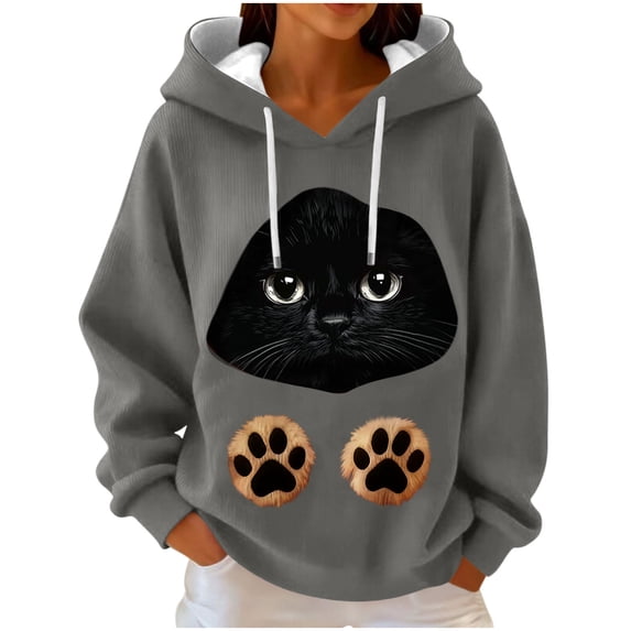 Levmjia Womens Hoodie Casual Long Sleeve Round Neck Cute Print Sweatshirt Soft Cotton Blend Pullover Loose Fit Comfortable Home Daily Wear