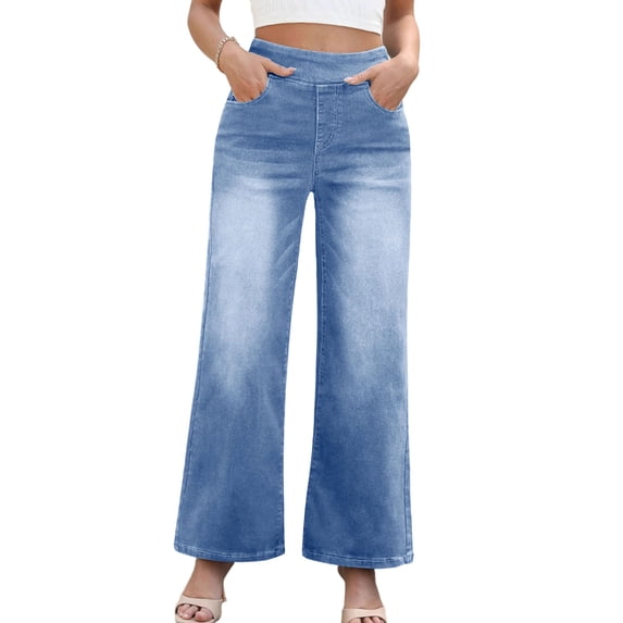 Levmjia Womens Jeans Solid Color Pants High Waisted Wide Leg Soft Stretch Comfortable Pants For Yoga Casual Wear And Home Relaxation