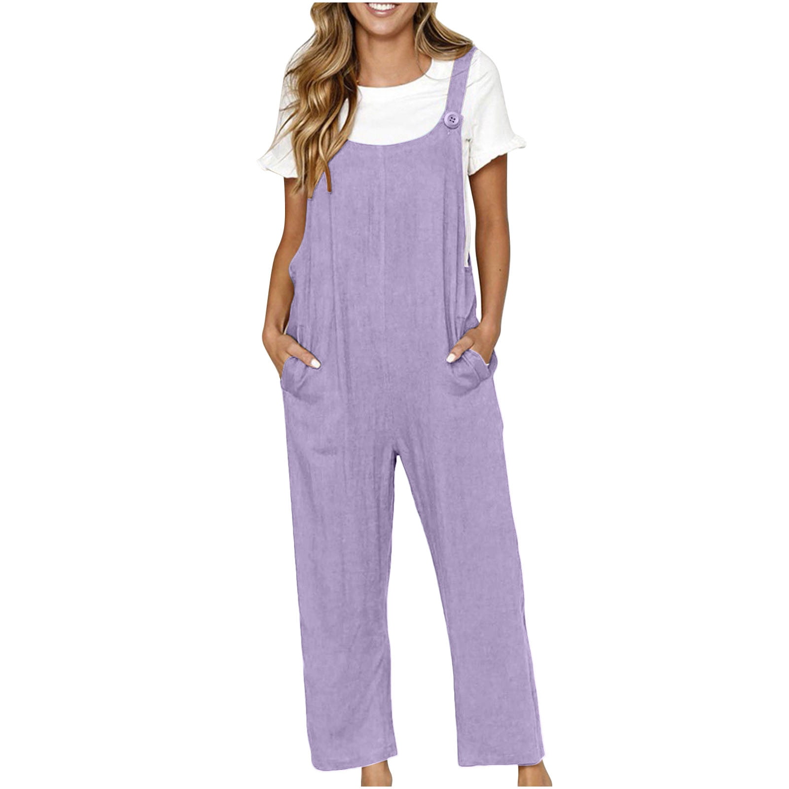Women's Loose V-Neck Button Jumpsuit – Wide Leg Plus Size