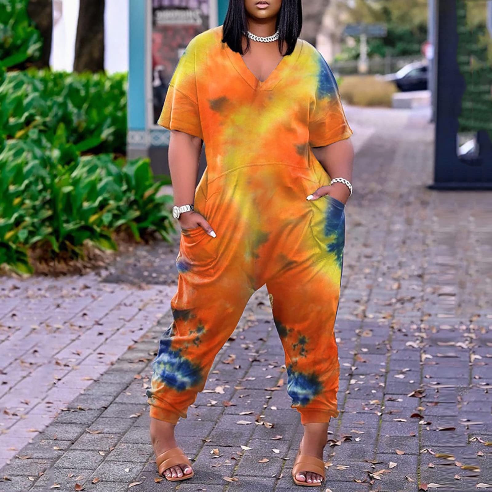 Levmjia Womens Jumpsuits Plus Size Summer Casual Loose VNeck Short