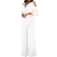thumbnail image 1 of Levmjia Womens Jumpsuits Wide Leg Plus Size Solid Color 3/4 Sleeve V-Neck Tops Long Pants Summer Comfortable Soft, 1 of 5
