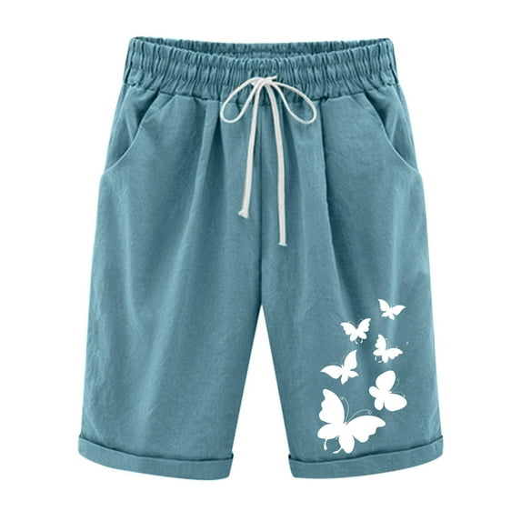 Levmjia Womens Knee Length Shorts High Waisted Printed Plus Size Summer Shorts Stretchy Polyester Elastic Waist Casual Beachwear Comfortable Everyday Wear Sale