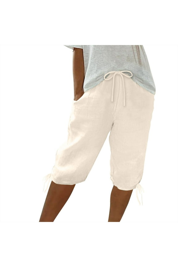 Womens Knee Length Shorts High Waisted Stretch Denim Shorts Mid Rise Casual Comfort Soft Plus Size Summer Capri Pants with Pockets Beach Vacation Sale