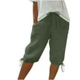 thumbnail image 1 of Levmjia Womens Knee Length Shorts High Waisted Stretch Cotton Linen Mid Rise Casual Comfort Soft Plus Size Summer Capri Pants with Pockets Beach Vacation, 1 of 7