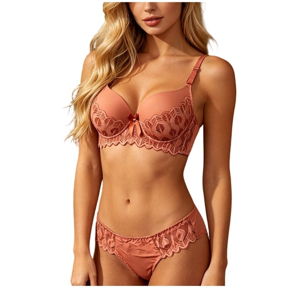 Levmjia Womens Lace Embroidery Bra And Panty Set Underwire Supportive Adjustable Straps Breathable Comfortable Everyday Lingerie Set With Bow Decoration For All Seasons