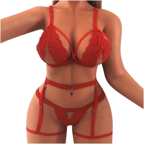 Levmjia Womens Lace Lingerie Set Deep V Cutout Bra and Thong Solid Color Comfortable Stretchy for Honeymoon Valentine Day and Everyday Wear