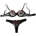 thumbnail image 1 of Levmjia Womens Lace Lingerie Set Floral Embroidered Bralette With Matching T Back Thong Adjustable Thin Straps Soft Romantic Date Night Cozy Beautiful Solid Color, 1 of 5