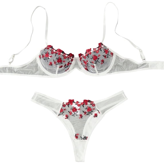 Levmjia Womens Lace Lingerie Set Floral Embroidered Bralette With Matching T Back Thong Adjustable Thin Straps Soft Romantic Date Night Cozy Beautiful Solid Color