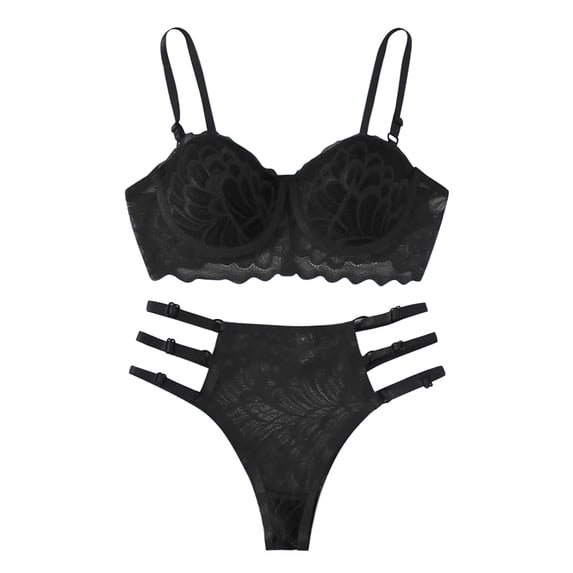 Levmjia Womens Lace Lingerie Set Hollow Out Floral Trim Adjustable Shoulder Strap Solid Color Underwire Bra And Panty Nightwear Romantic Dates Daily