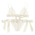 thumbnail image 1 of Levmjia Womens Lace Lingerie Set Sheer Mesh Bow Solid Color Adjustable Spaghetti Strap Wireless Bra And Panty Outfit Nightwear Party Daily Wear, 1 of 5