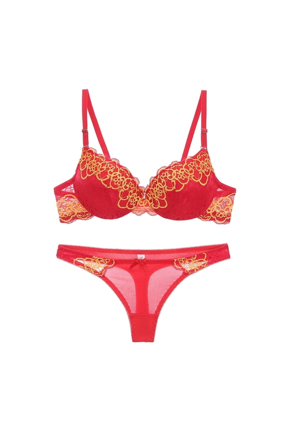 Womens Lace Lingerie Set Underwire Bra With Matching Mesh Thong Adjustable Shoulder Straps Soft Breathable Daily Romantic Date Nights Available Beautiful Solid