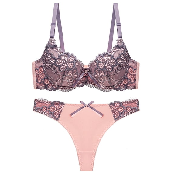 Levmjia Womens Lace Lingerie Set Underwire Bra and Matching Thong Panties With Adjustable Straps Breathable Mesh Romantic Date Night Daily Special Trendy Solid Color