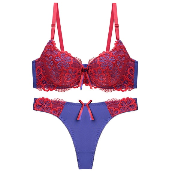 Levmjia Womens Lace Lingerie Set Underwire Bra and Matching Thong Panties With Adjustable Straps Breathable Mesh Romantic Date Night Daily Special Trendy Solid Color