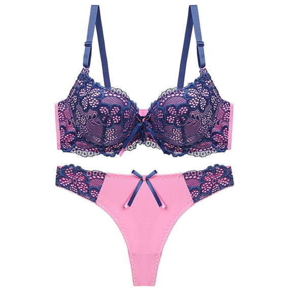 Levmjia Womens Lace Lingerie Set Underwire Bra and Matching Thong Panties With Adjustable Straps Breathable Mesh Romantic Date Night Daily Special Trendy Solid Color